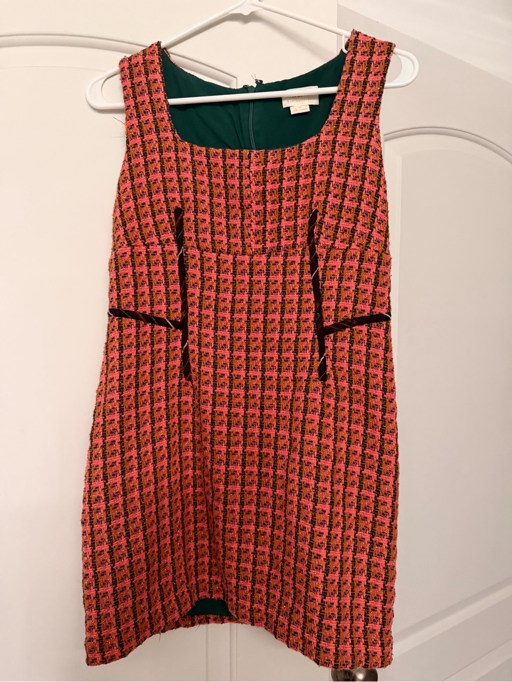 Maeve by Anthropologie - Sleeveless Orange and Green Tweed MOD Dress